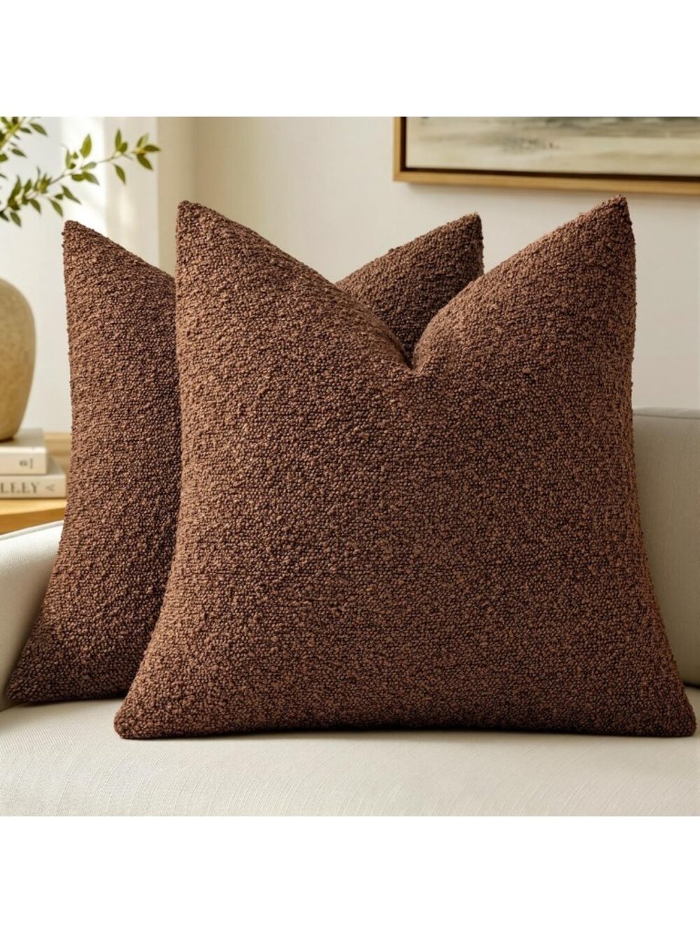 Cozy 20x20 Boucle Decorative Pillow Covers in Chestnut Brown for Home Decor